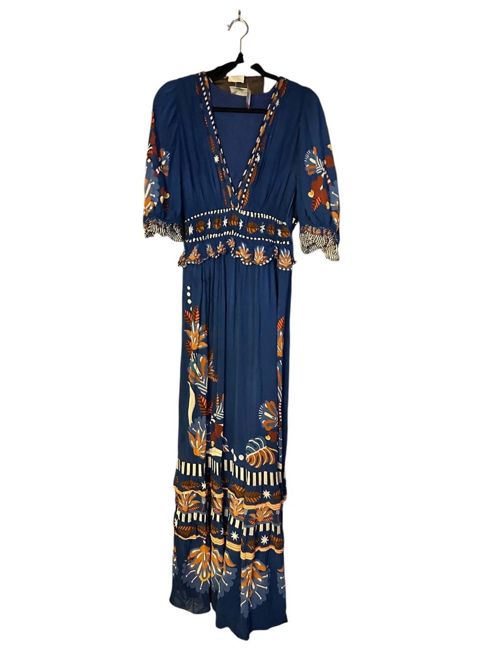 FARM Rio Navy Floral Border Print Boho Maxi Dress M - Picture 3 of 11